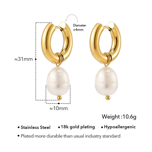 Removable Natural Pearl Hoop Earrings