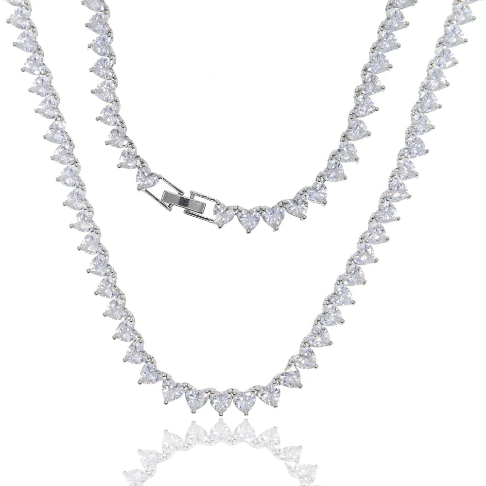Bling Heart CZ Tennis Necklace