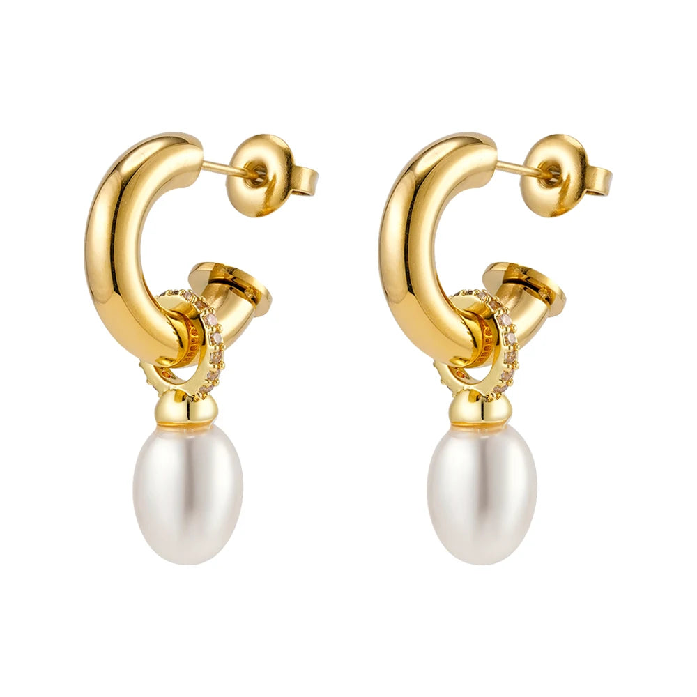 Removable Natural Pearl Hoop Earrings