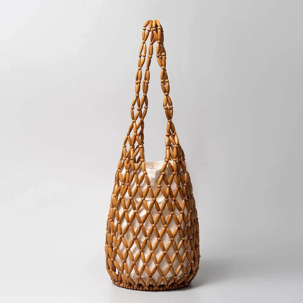 Hand-Beaded Exquisite Wooden Tote