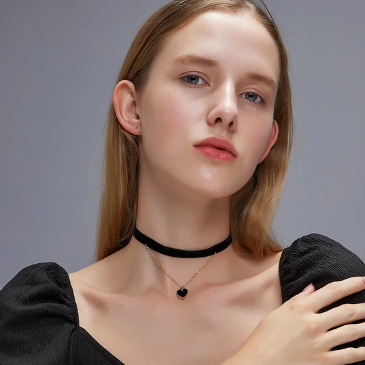 Gothic Velvet Double Love Necklace
