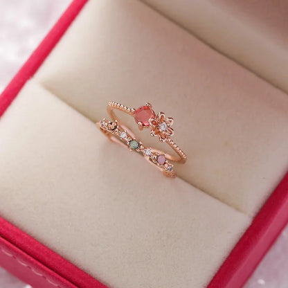 Sakura Flower Crystal Open Ring