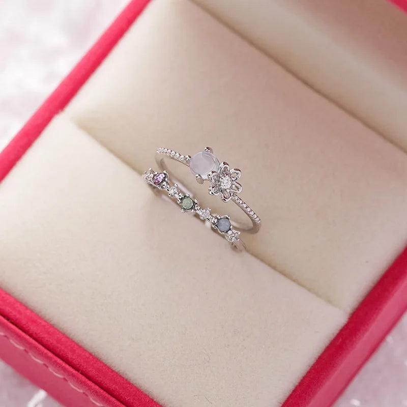 Sakura Flower Crystal Open Ring
