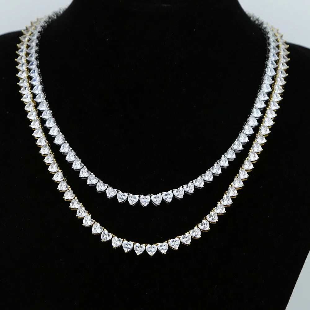 Bling Heart CZ Tennis Necklace