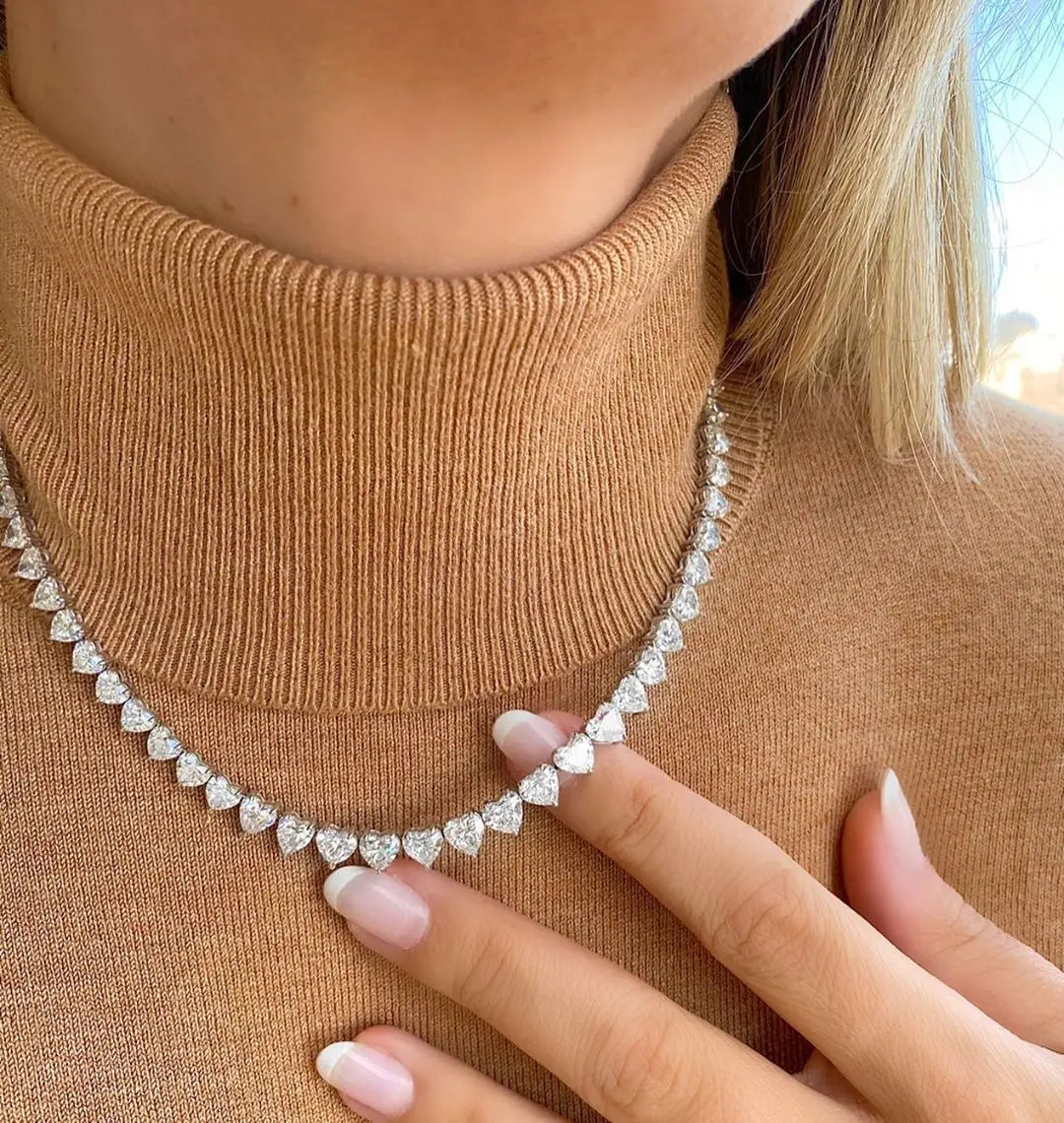 Bling Heart CZ Tennis Necklace