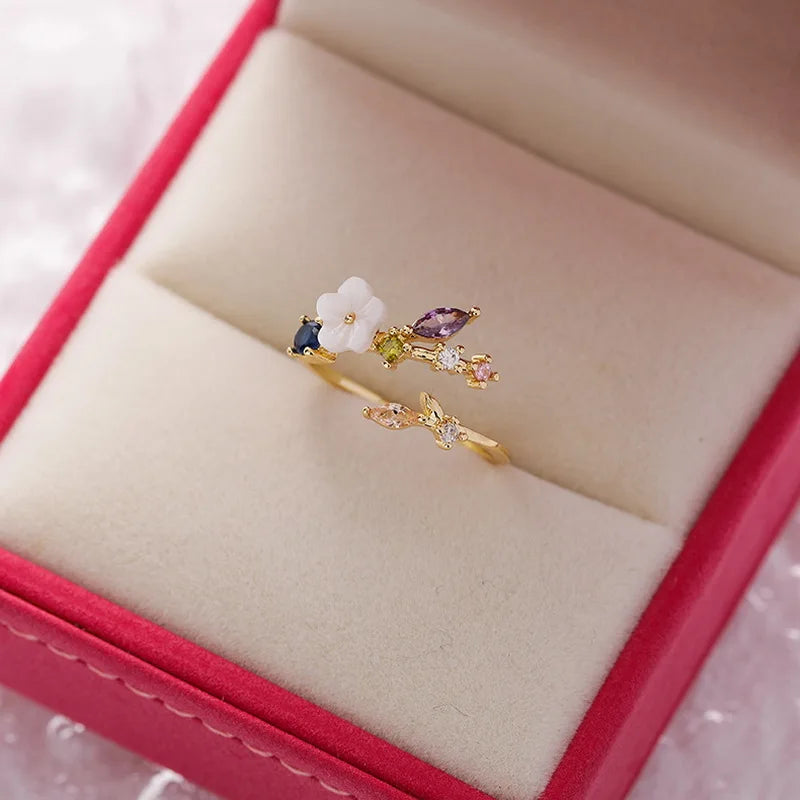 Sakura Flower Crystal Open Ring
