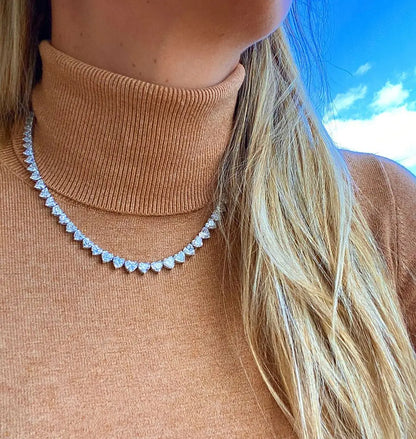 Bling Heart CZ Tennis Necklace