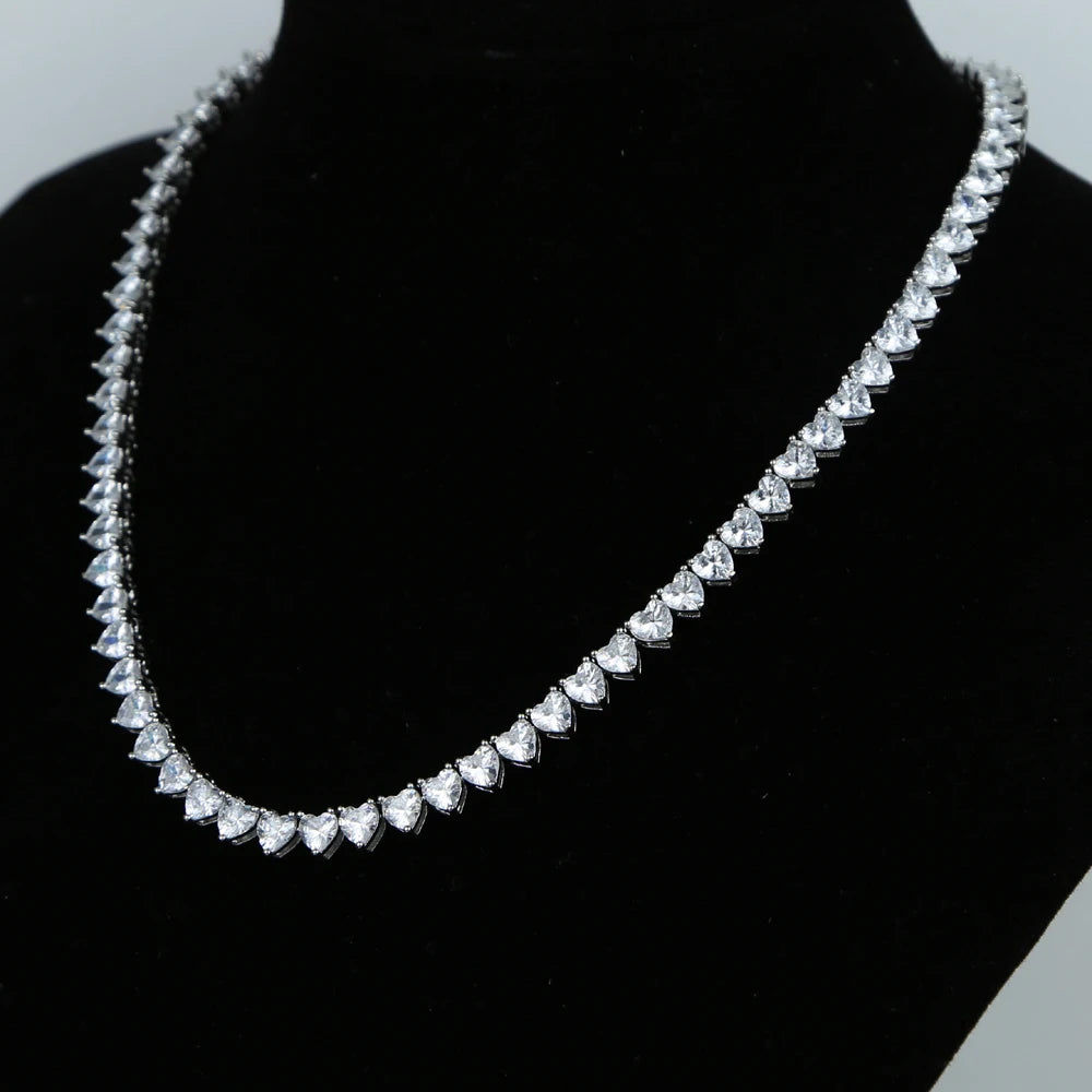 Bling Heart CZ Tennis Necklace