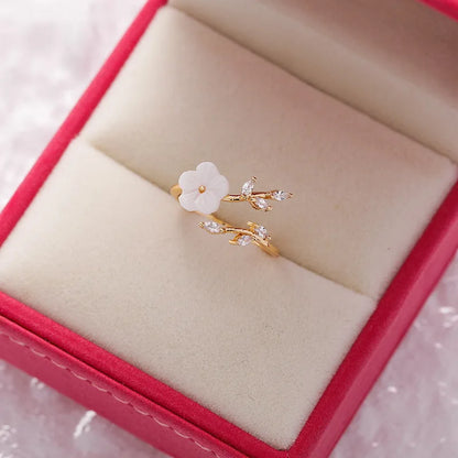 Sakura Flower Crystal Open Ring