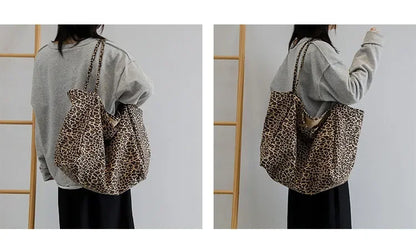 Leopard Motif Canvas Statement Tote