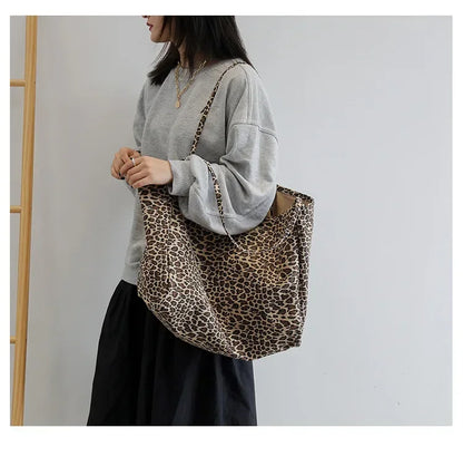 Leopard Motif Canvas Statement Tote