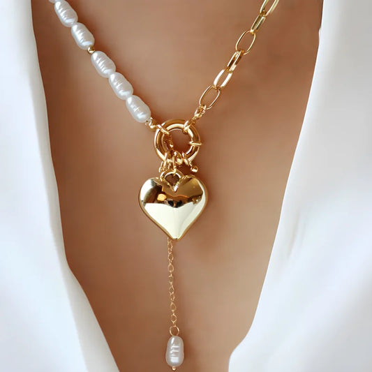 Faux Pearl Heart Pendant Necklace