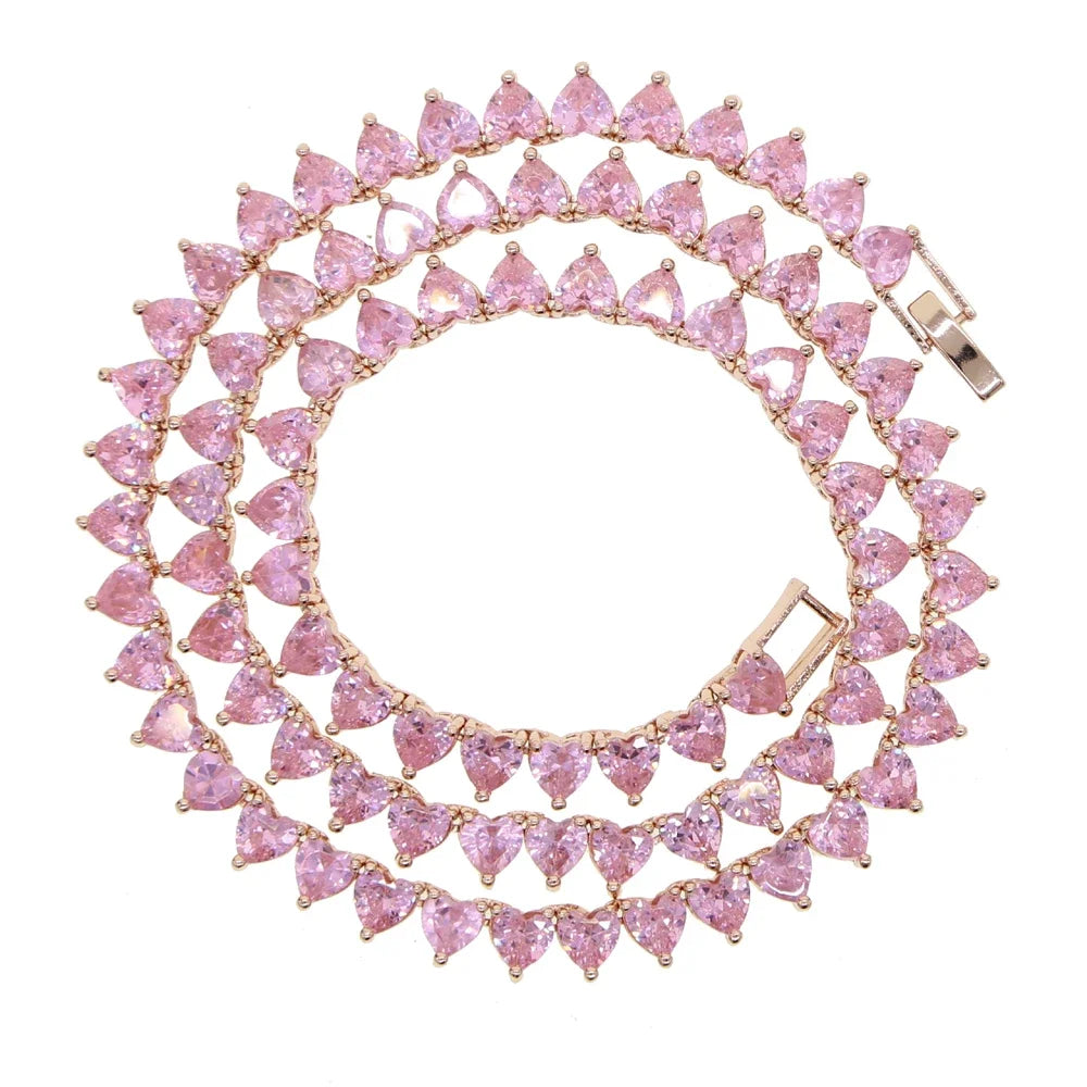 Bling Heart CZ Tennis Necklace