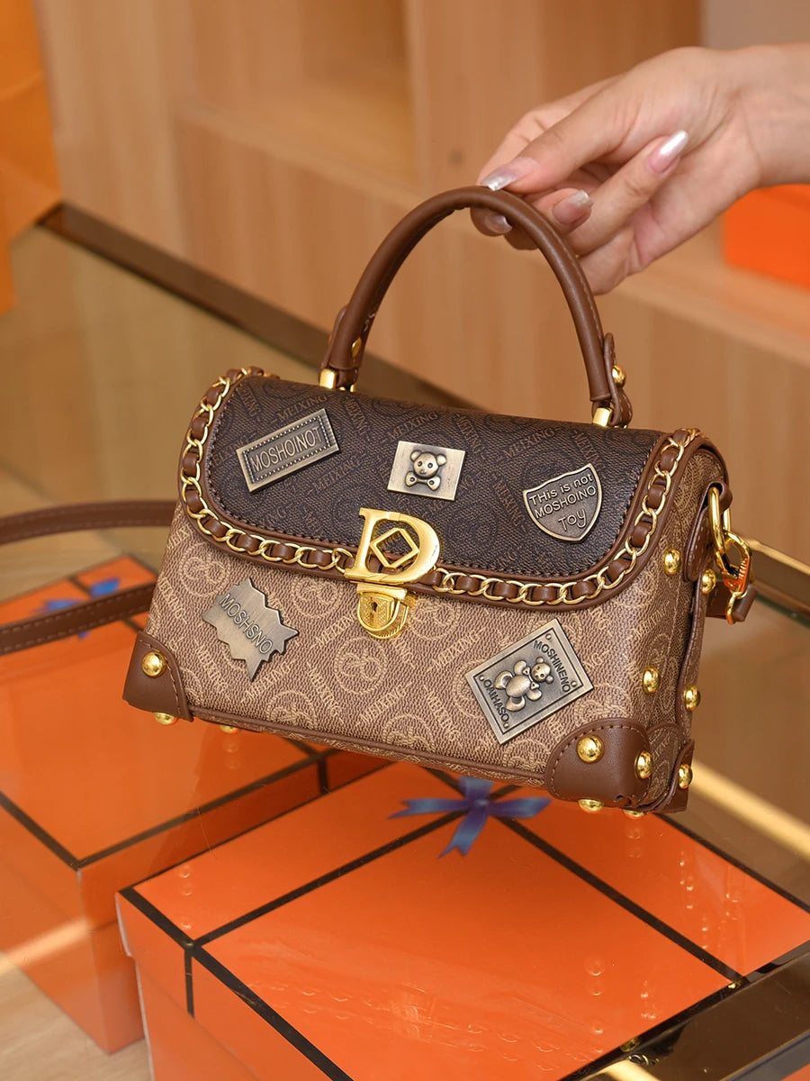 Retro Chain Linked Leather Handbag