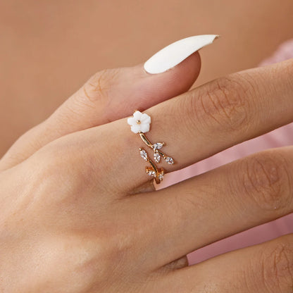 Sakura Flower Crystal Open Ring
