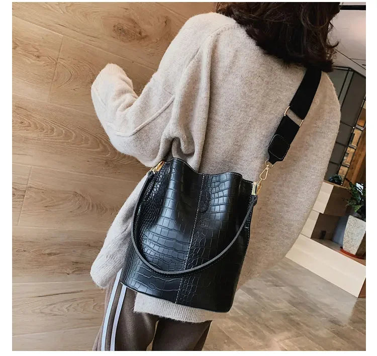 Stone Textured Leather Bucket Bag