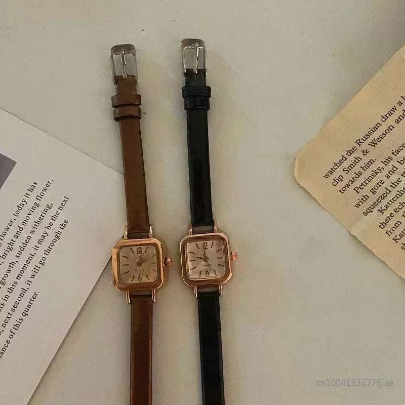 Minimalist Square Leather Strap Watch