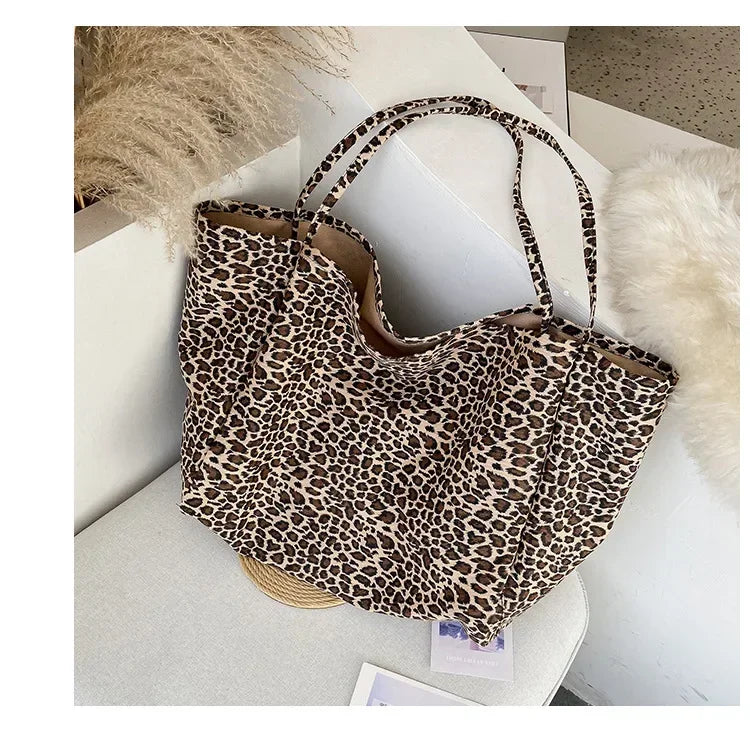 Leopard Motif Canvas Statement Tote