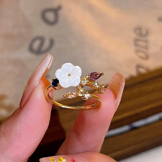 Sakura Flower Crystal Open Ring