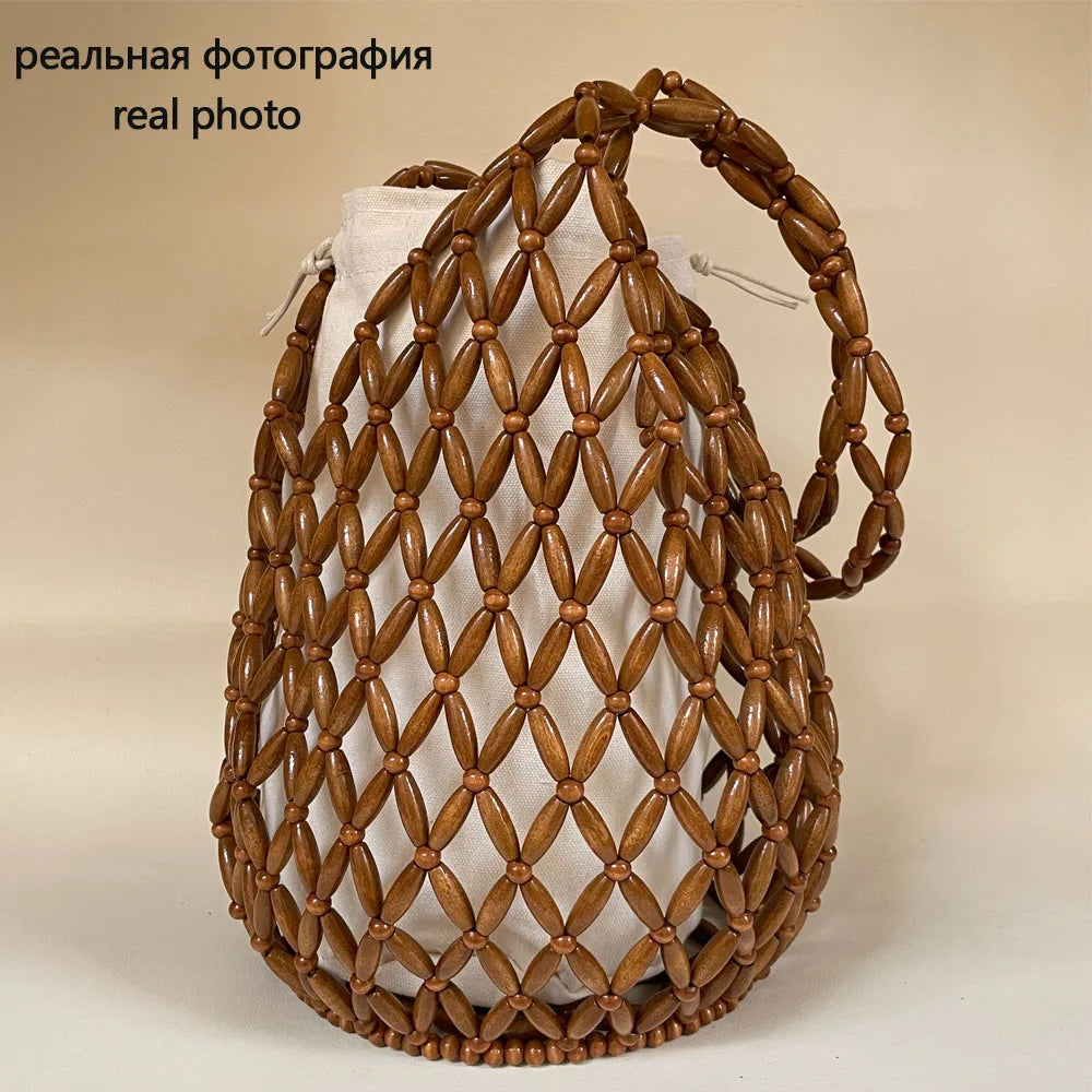 Hand-Beaded Exquisite Wooden Tote