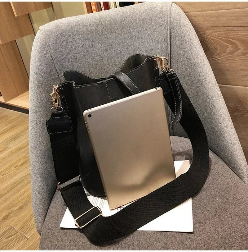 Stone Textured Leather Bucket Bag
