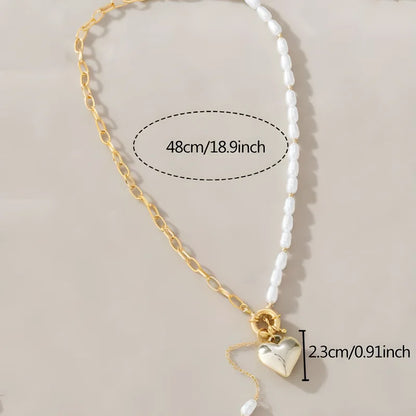 Faux Pearl Heart Pendant Necklace