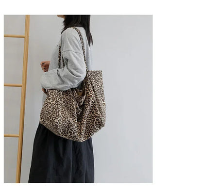 Leopard Motif Canvas Statement Tote