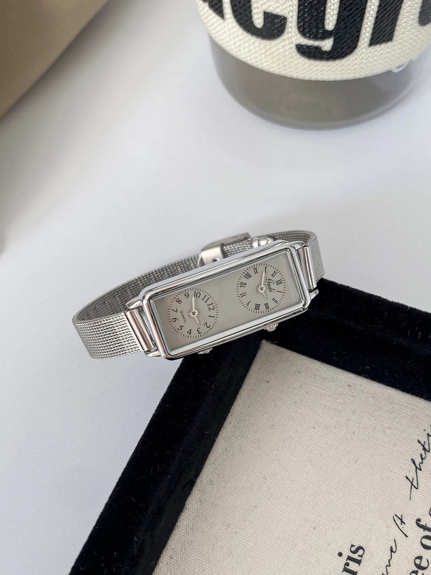 Dual-Movement Retro Square Quartz Watch