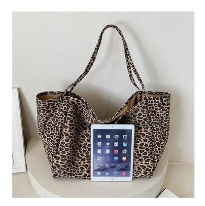 Leopard Motif Canvas Statement Tote