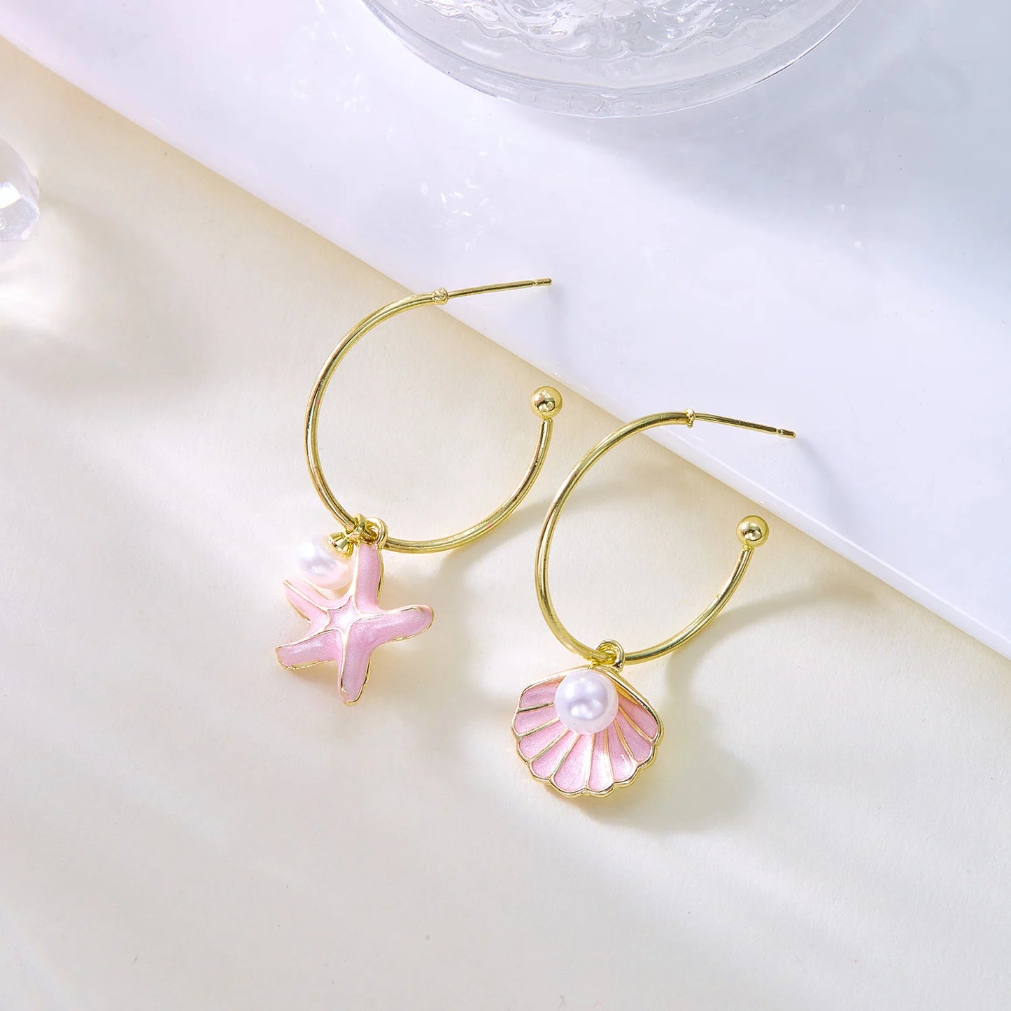 Enamel Starfish Holiday Shell Earrings