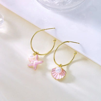 Enamel Starfish Holiday Shell Earrings