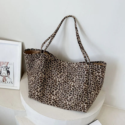 Leopard Motif Canvas Statement Tote