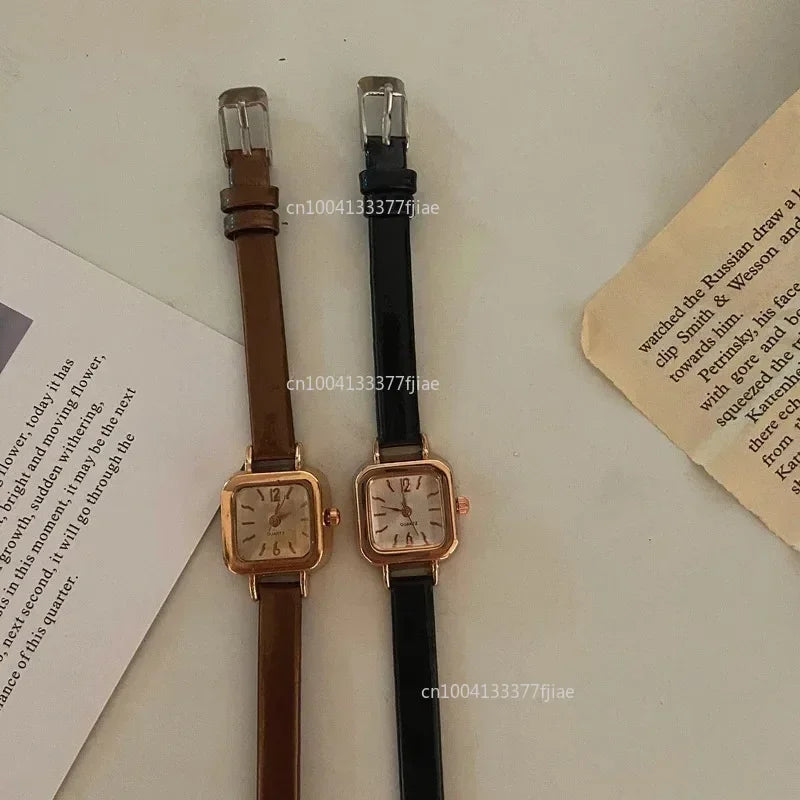 Minimalist Square Leather Strap Watch