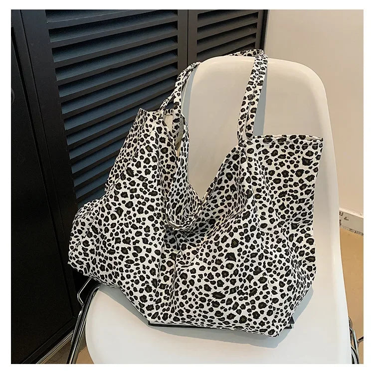 Leopard Motif Canvas Statement Tote