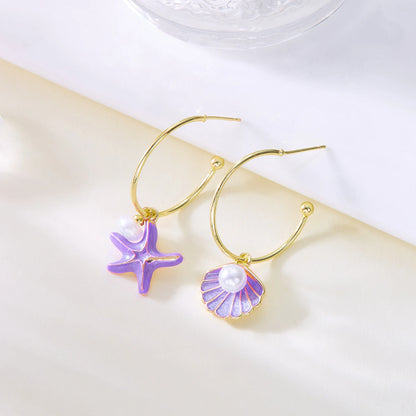 Enamel Starfish Holiday Shell Earrings