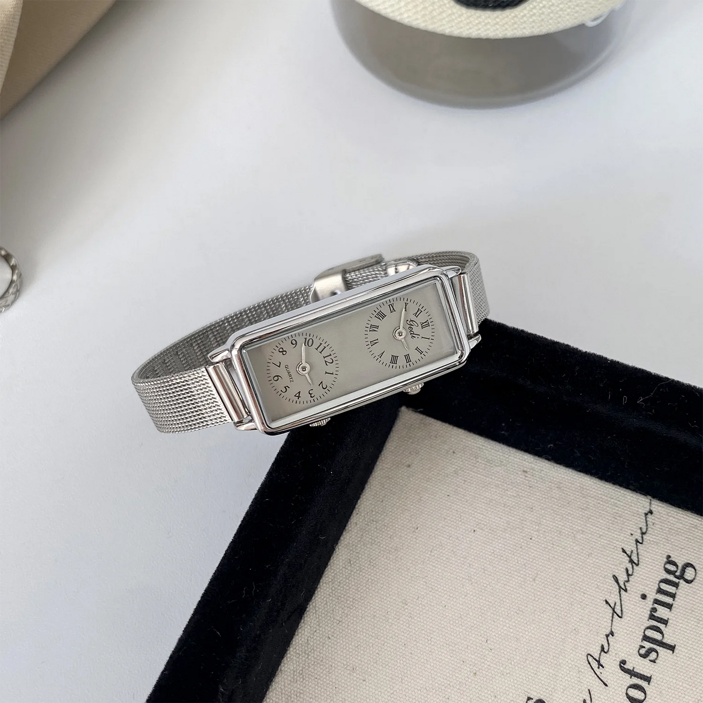 Dual-Movement Retro Square Quartz Watch