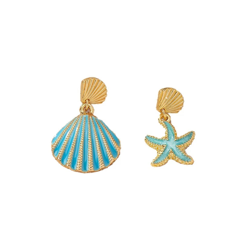 Enamel Starfish Holiday Shell Earrings