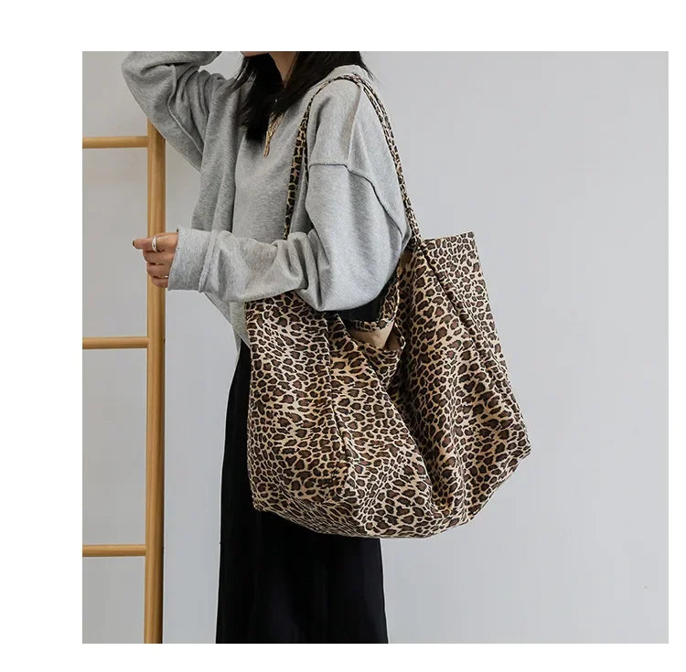 Leopard Motif Canvas Statement Tote