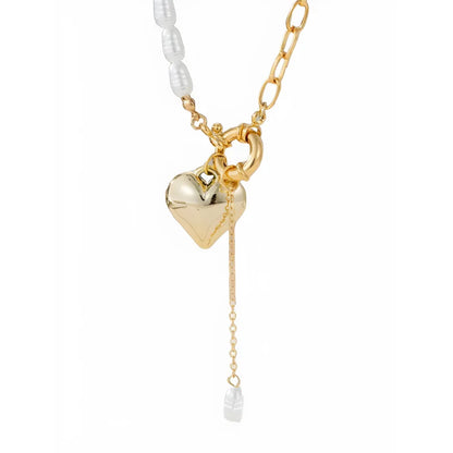 Faux Pearl Heart Pendant Necklace