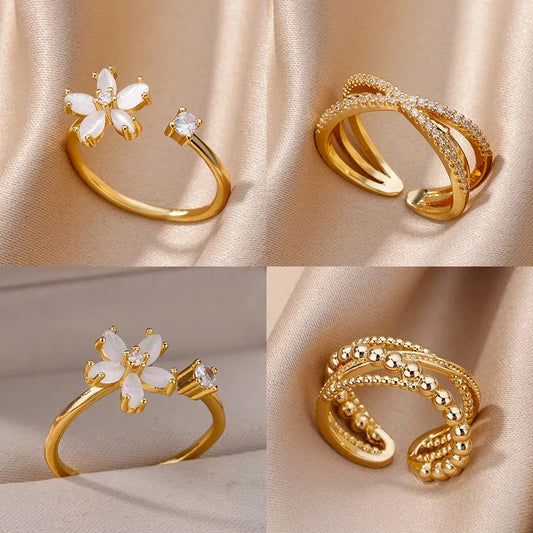 Aesthetic Opal Flower Stainless Ring
