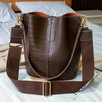 Stone Textured Leather Bucket Bag