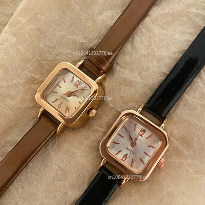 Minimalist Square Leather Strap Watch