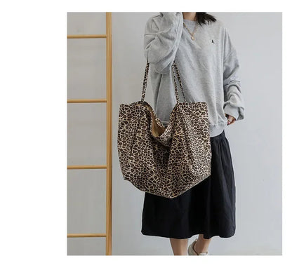 Leopard Motif Canvas Statement Tote