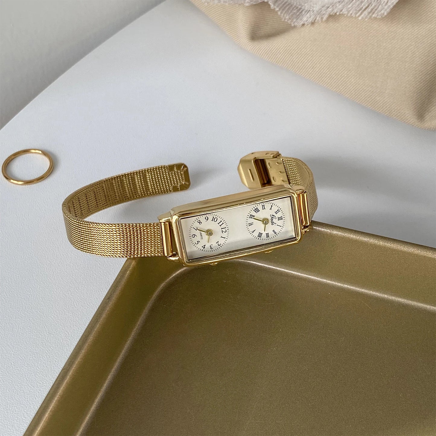 Dual-Movement Retro Square Timepiece