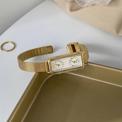 Dual-Movement Retro Square Quartz Watch