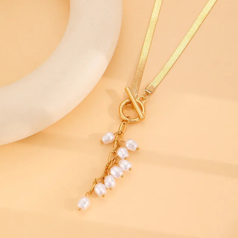 Pearl Tassel Snake Bone Necklace