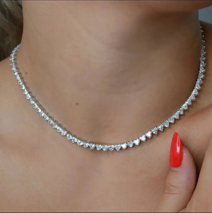 Bling Heart CZ Tennis Necklace