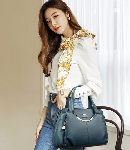 Multi-Pocket Soft Leather Designer Tote