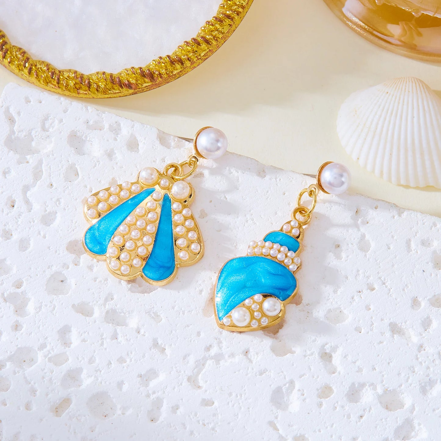Enamel Starfish Holiday Shell Earrings