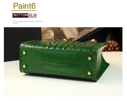 Bamboo Handle Crocodile Embossed Tote